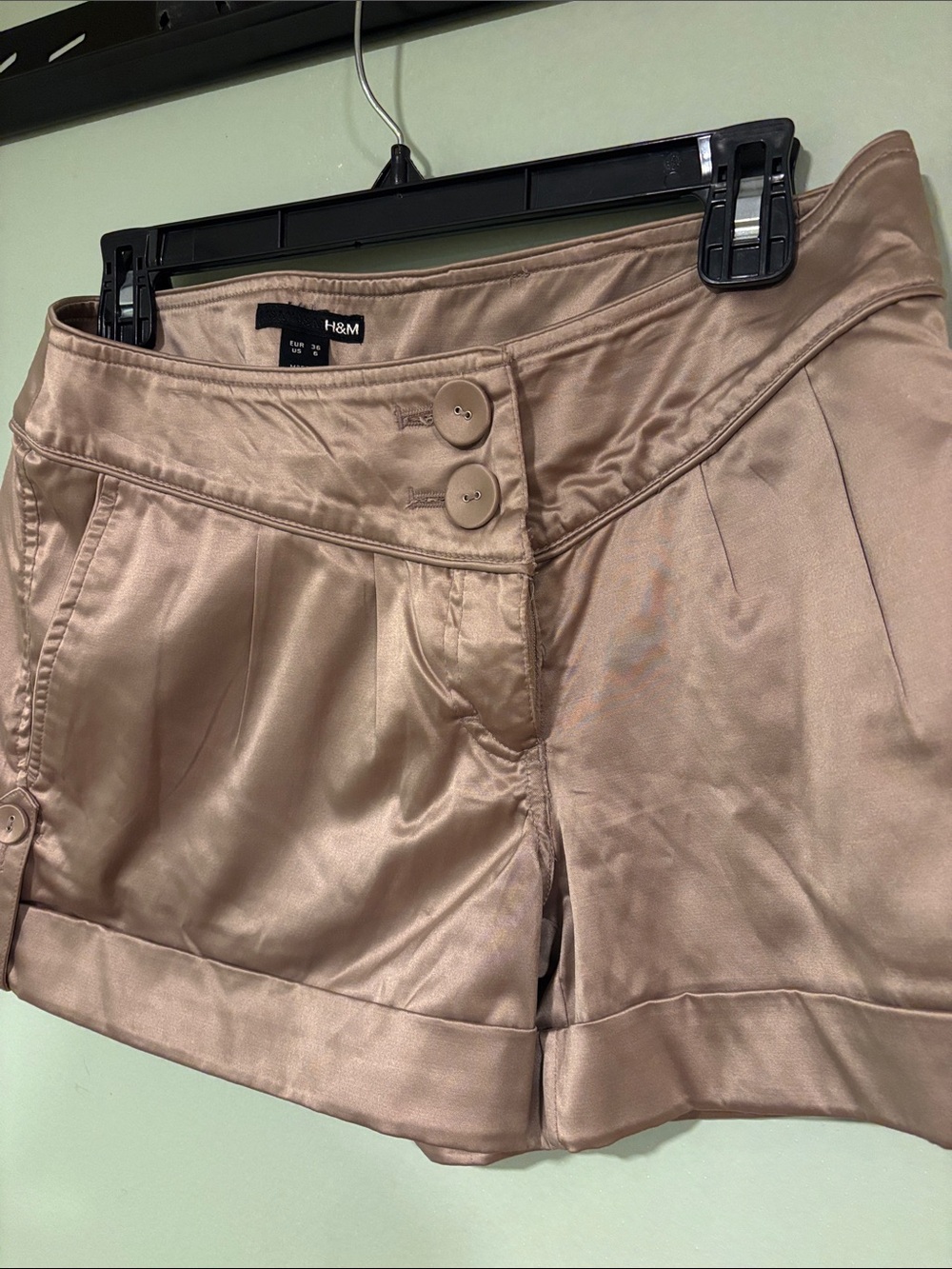 H&M Satin Taupe High-Rise Cuffed Women's Shorts